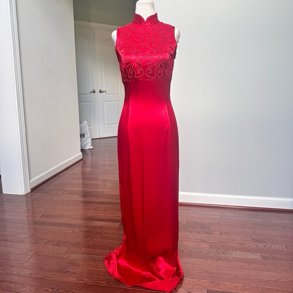 Vintage Y2K Jessica McClintock Gunne Sax Vibrant Red Unique Pattern Dress